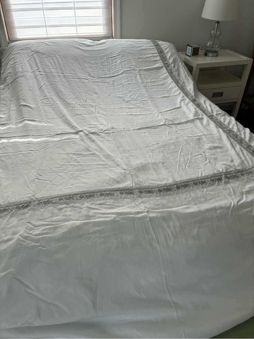 Nancy Koltes King Duvet Cover White Grey Embroidered Lace Made in Italy Cotton